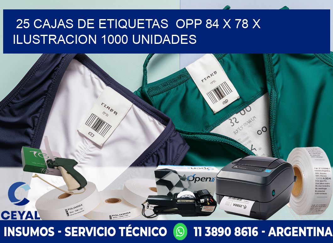 25 CAJAS DE ETIQUETAS  OPP 84 x 78 X ILUSTRACION 1000 UNIDADES