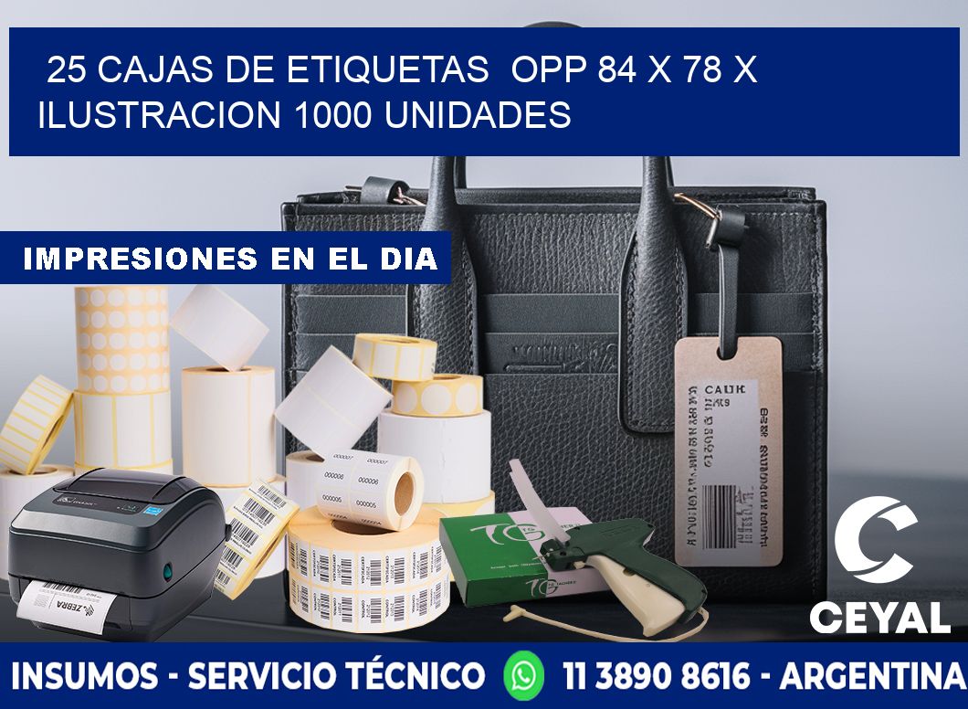 25 CAJAS DE ETIQUETAS  OPP 84 x 78 X ILUSTRACION 1000 UNIDADES