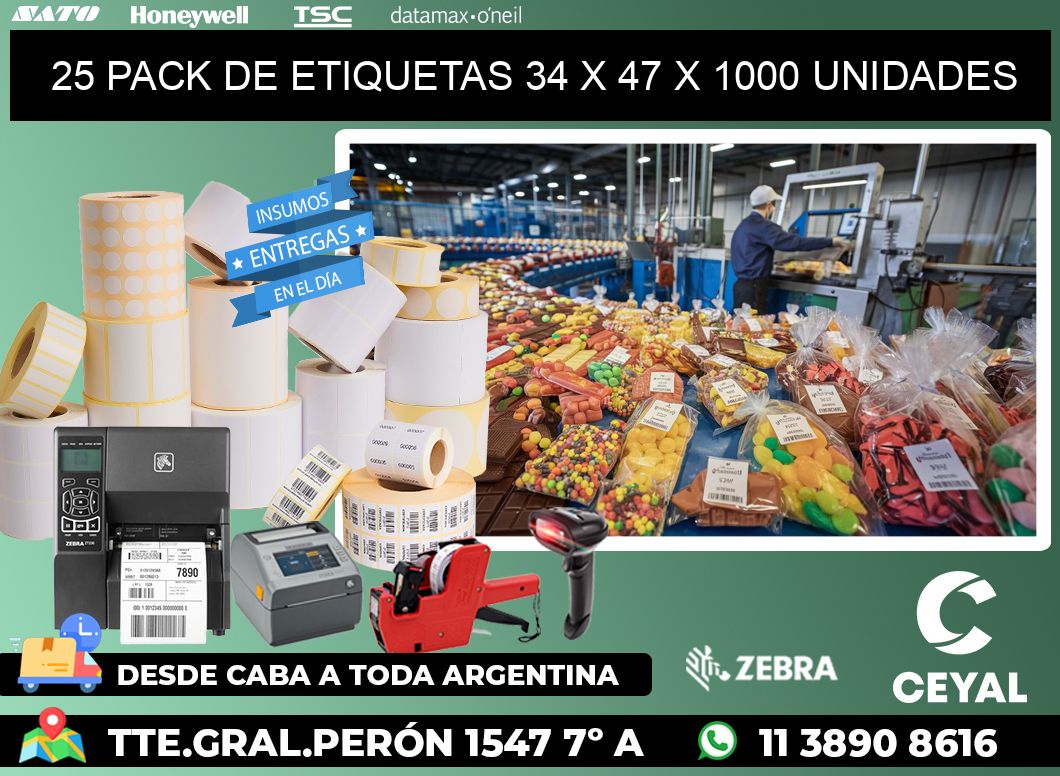 25 PACK DE ETIQUETAS 34 x 47 X 1000 UNIDADES