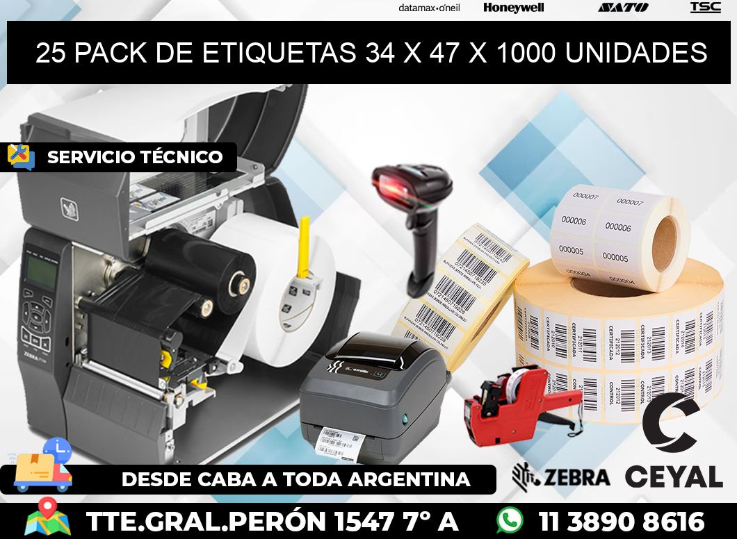 25 PACK DE ETIQUETAS 34 x 47 X 1000 UNIDADES