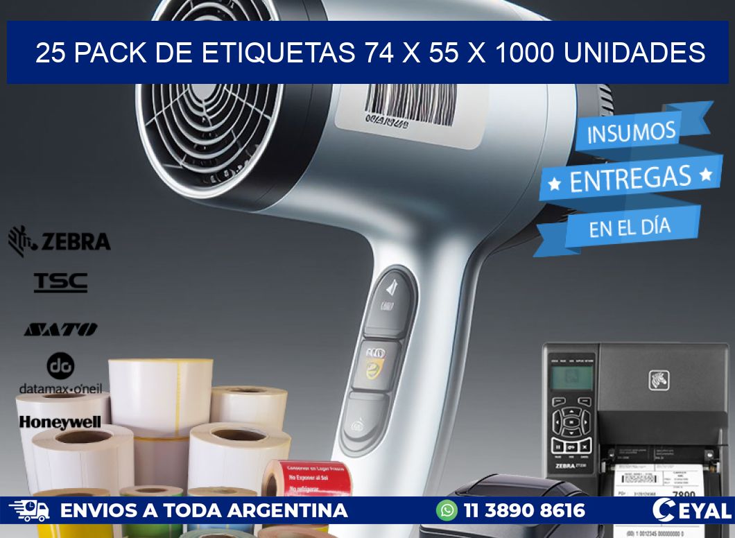 25 PACK DE ETIQUETAS 74 x 55 X 1000 UNIDADES