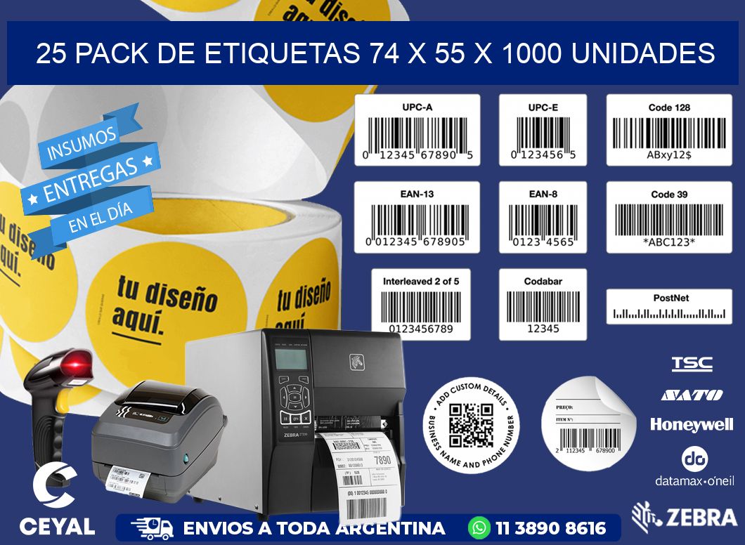 25 PACK DE ETIQUETAS 74 x 55 X 1000 UNIDADES