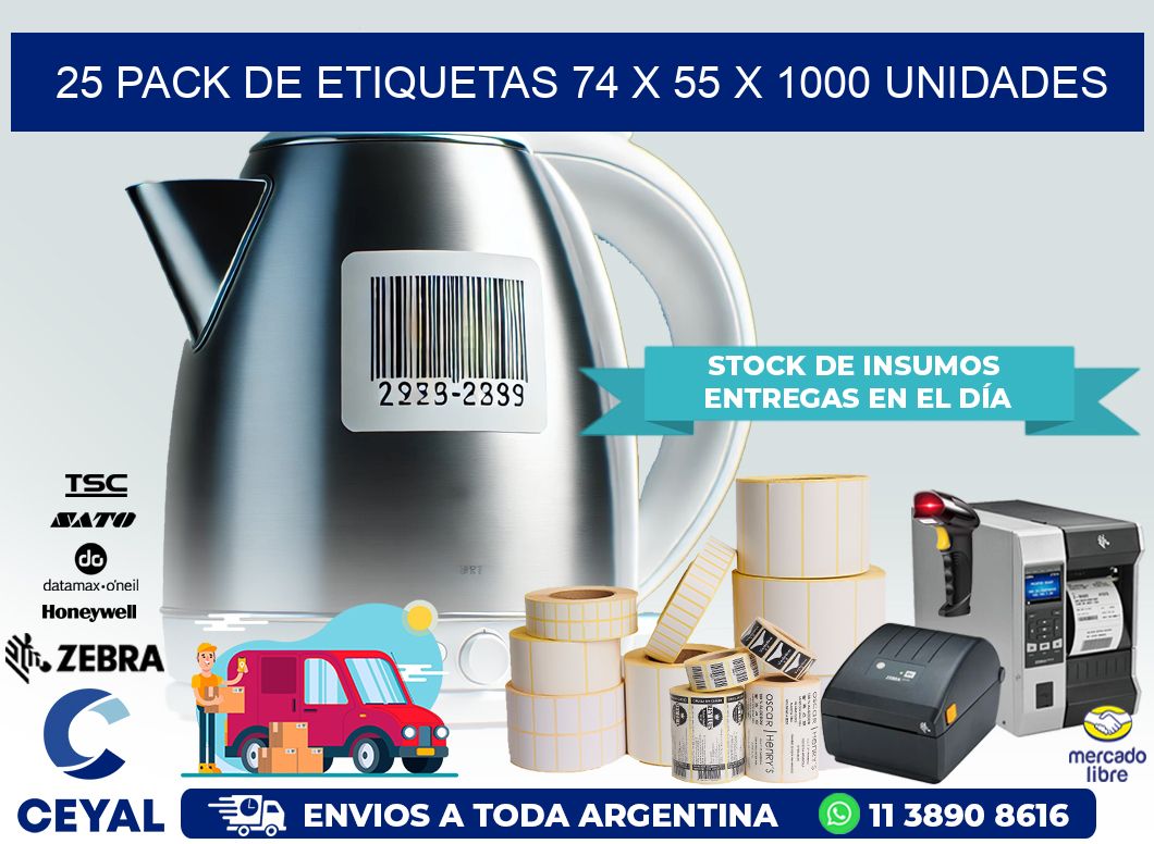 25 PACK DE ETIQUETAS 74 x 55 X 1000 UNIDADES