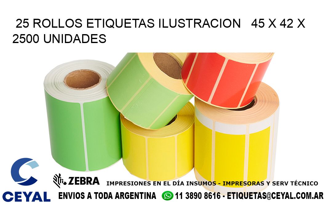 25 ROLLOS ETIQUETAS ILUSTRACION   45 x 42 X 2500 UNIDADES