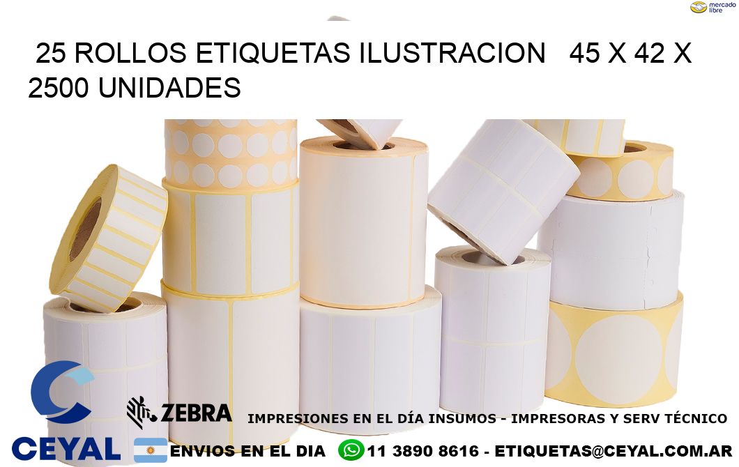 25 ROLLOS ETIQUETAS ILUSTRACION   45 x 42 X 2500 UNIDADES