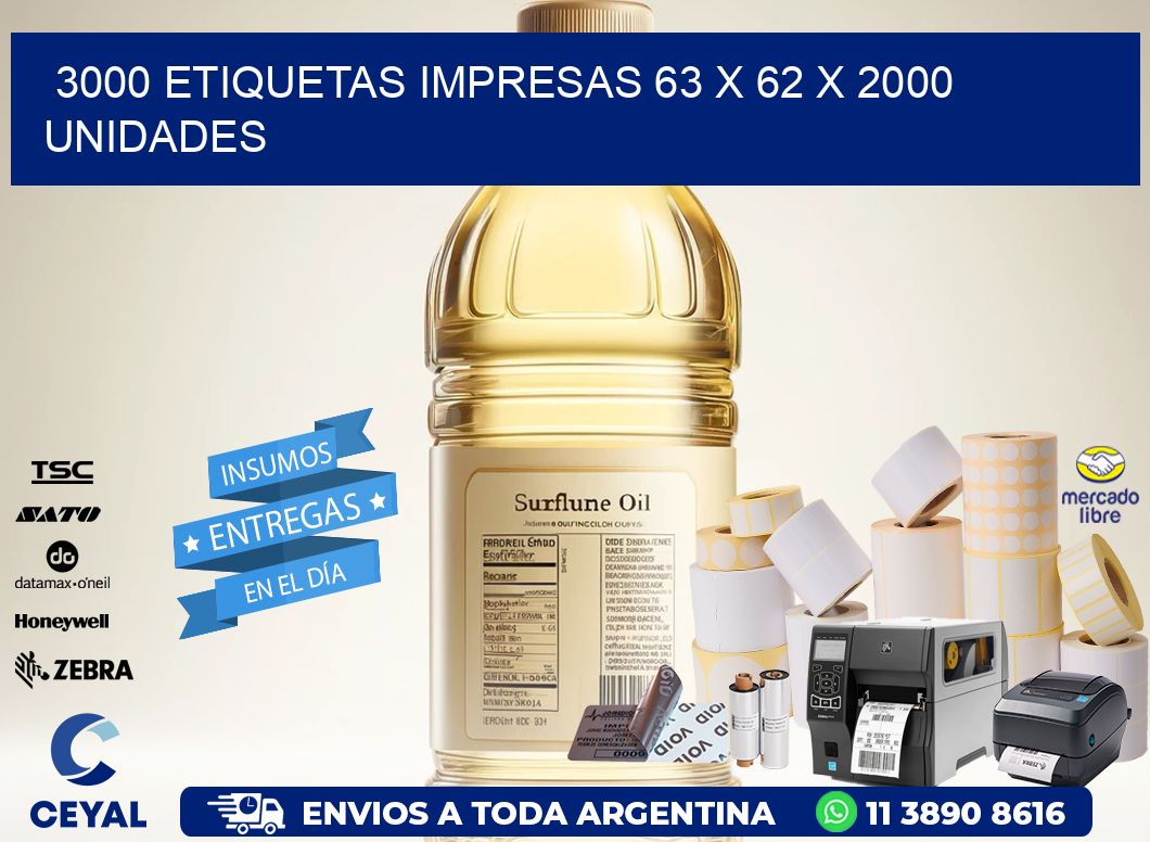 3000 ETIQUETAS IMPRESAS 63 x 62 X 2000 UNIDADES