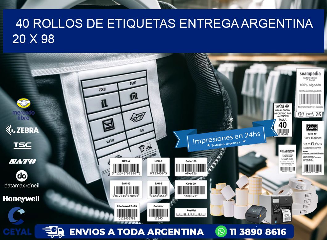 40 ROLLOS DE ETIQUETAS ENTREGA ARGENTINA 20 x 98