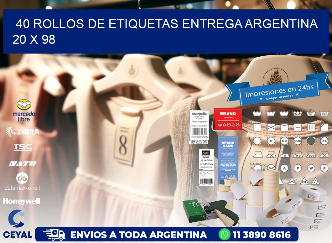 40 ROLLOS DE ETIQUETAS ENTREGA ARGENTINA 20 x 98