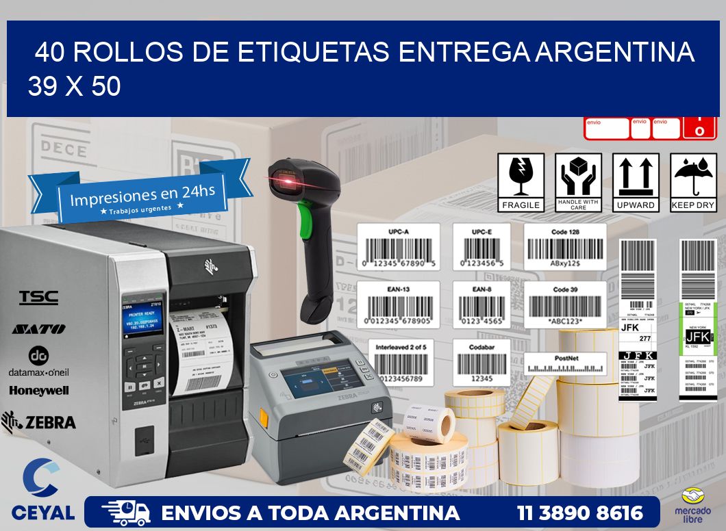 40 ROLLOS DE ETIQUETAS ENTREGA ARGENTINA 39 x 50