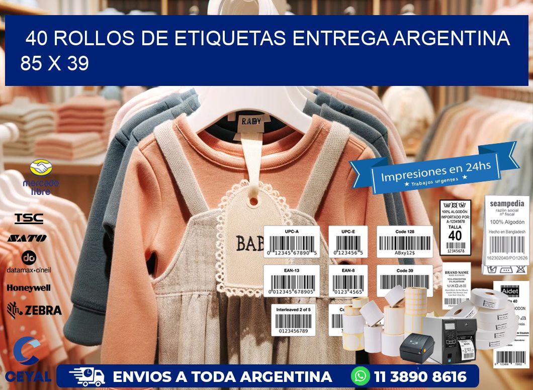 40 ROLLOS DE ETIQUETAS ENTREGA ARGENTINA 85 x 39