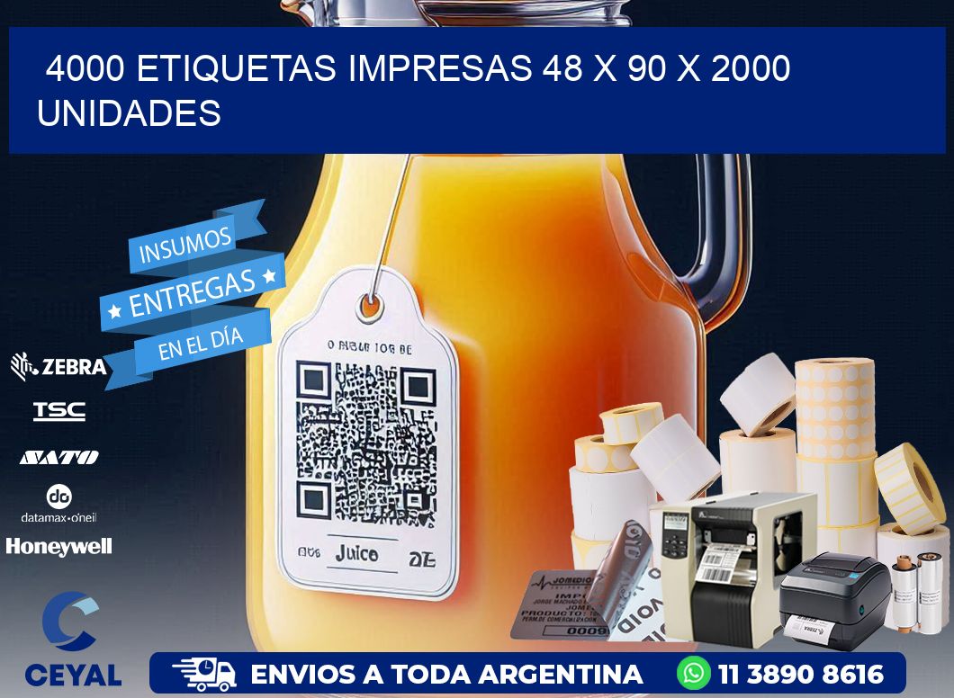 4000 ETIQUETAS IMPRESAS 48 x 90 X 2000 UNIDADES