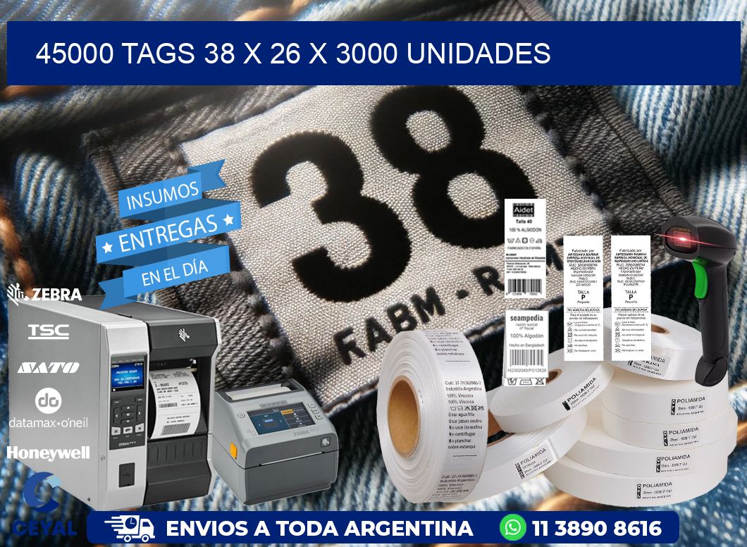 45000 TAGS 38 x 26 X 3000 UNIDADES