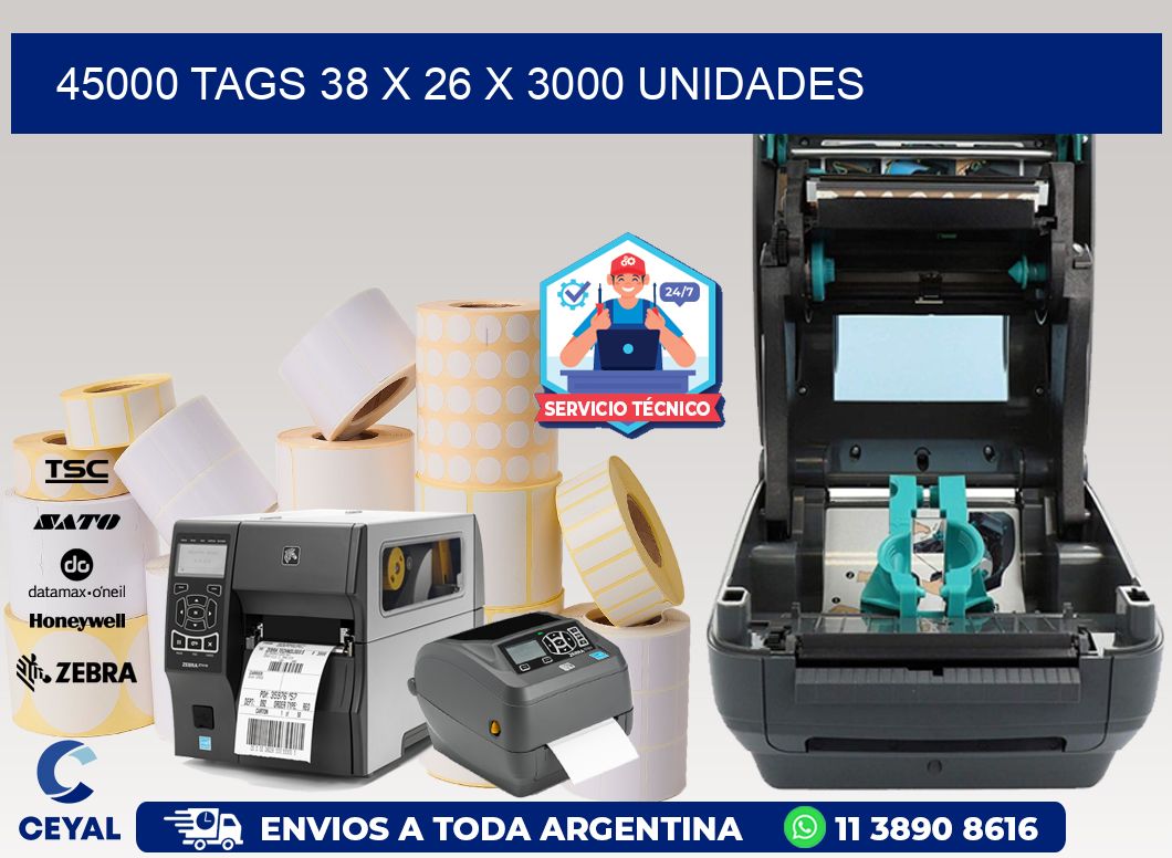 45000 TAGS 38 x 26 X 3000 UNIDADES