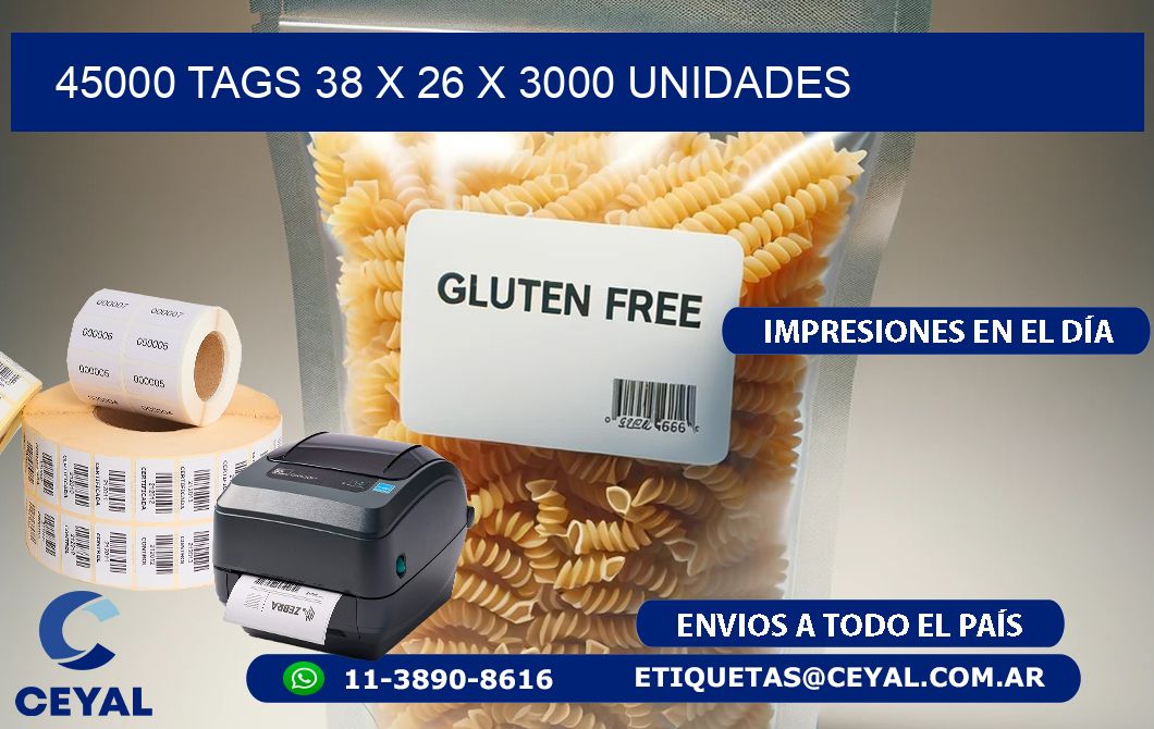 45000 TAGS 38 x 26 X 3000 UNIDADES