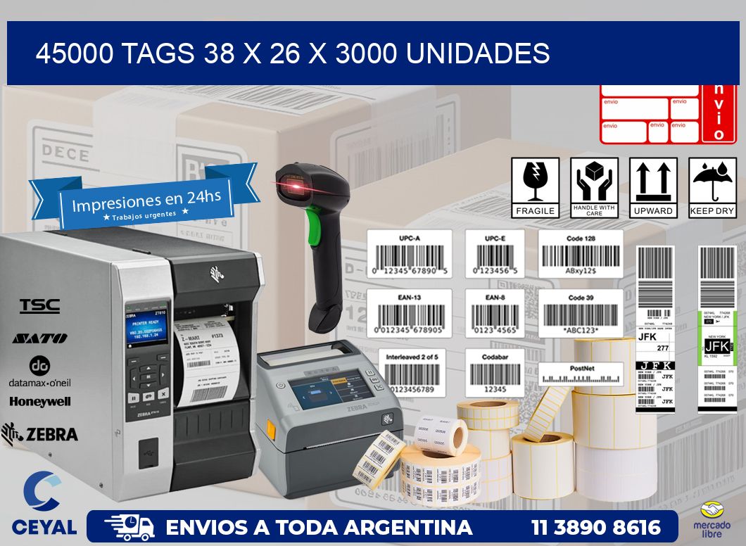 45000 TAGS 38 x 26 X 3000 UNIDADES