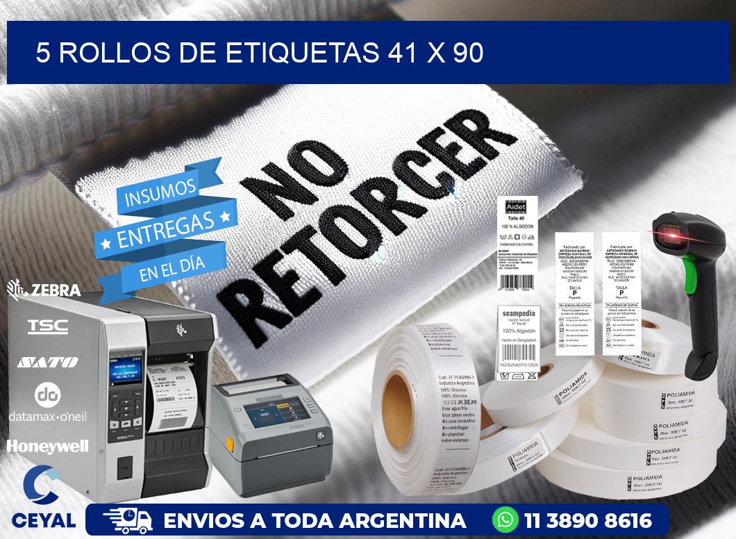 5 ROLLOS DE ETIQUETAS 41 x 90