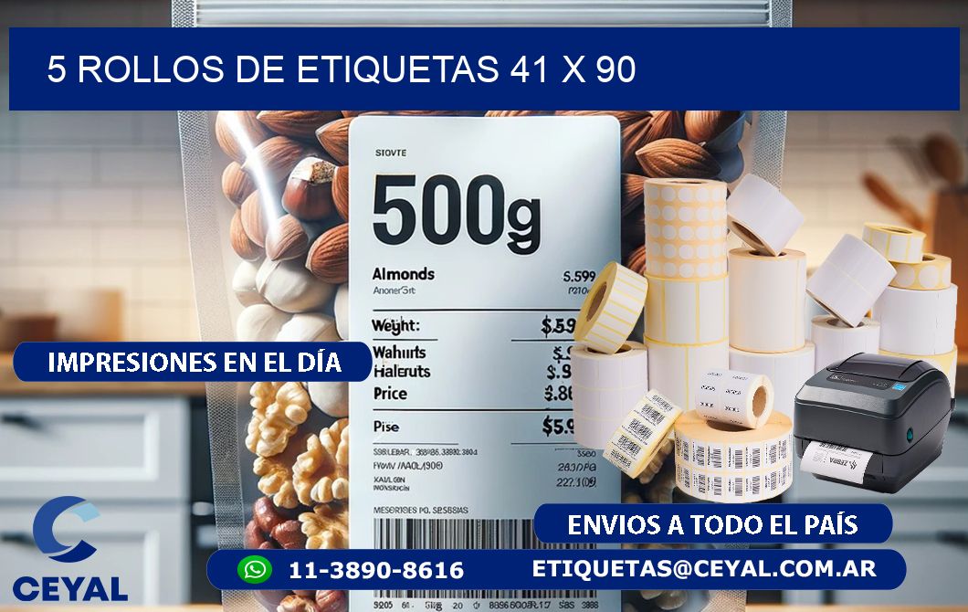 5 ROLLOS DE ETIQUETAS 41 x 90