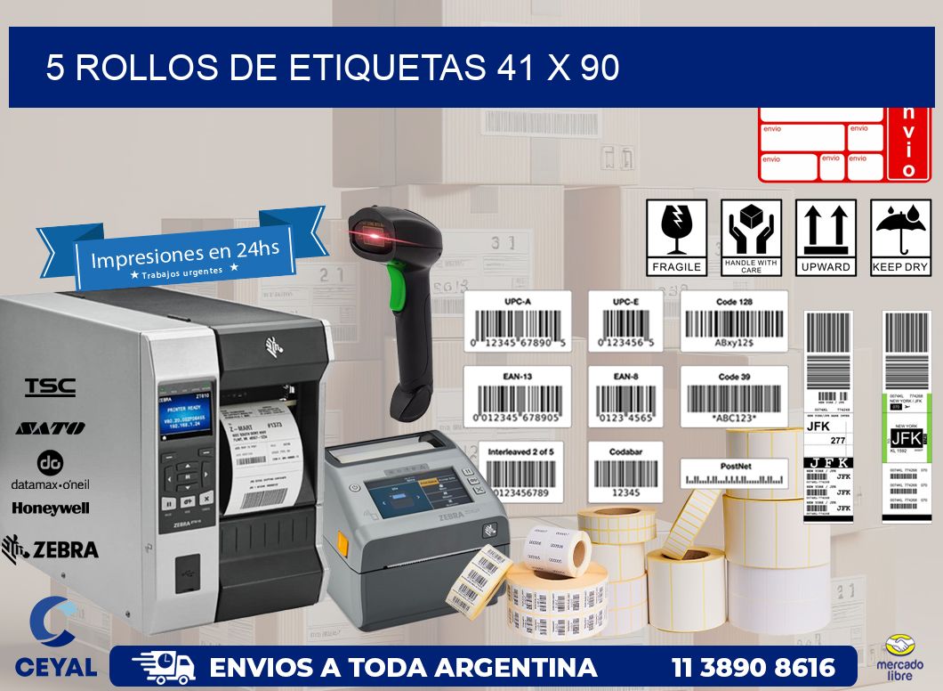 5 ROLLOS DE ETIQUETAS 41 x 90