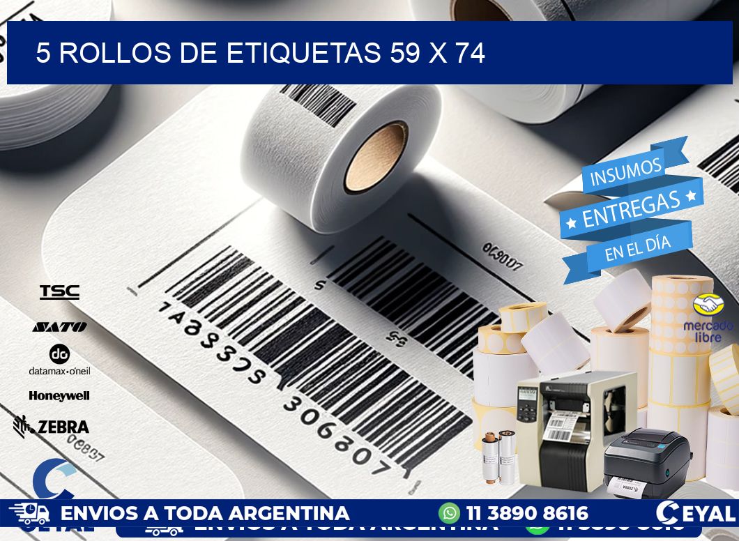 5 ROLLOS DE ETIQUETAS 59 x 74