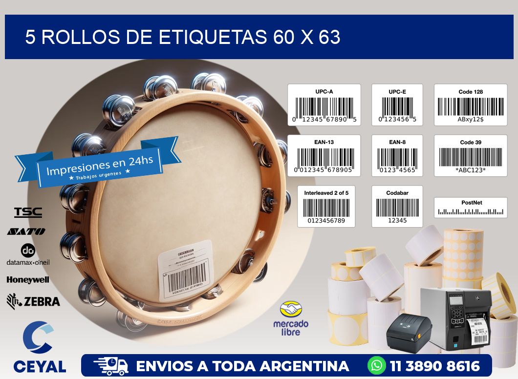5 ROLLOS DE ETIQUETAS 60 x 63