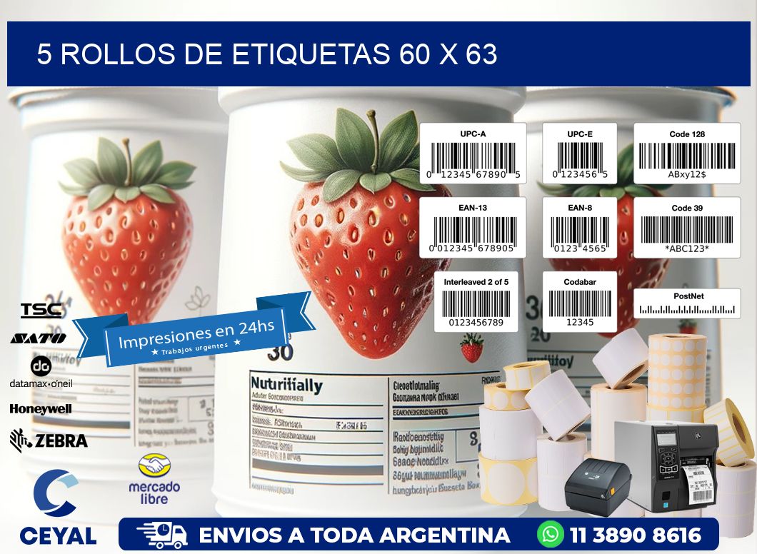 5 ROLLOS DE ETIQUETAS 60 x 63
