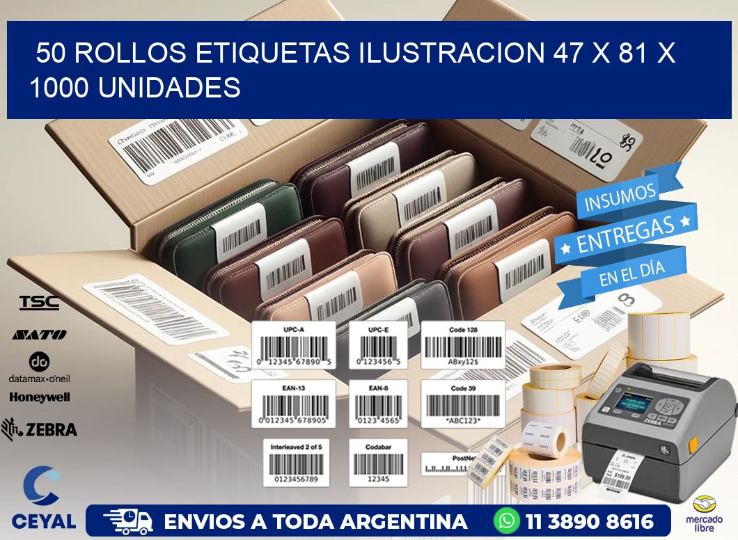 50 ROLLOS ETIQUETAS ILUSTRACION 47 x 81 X 1000 UNIDADES