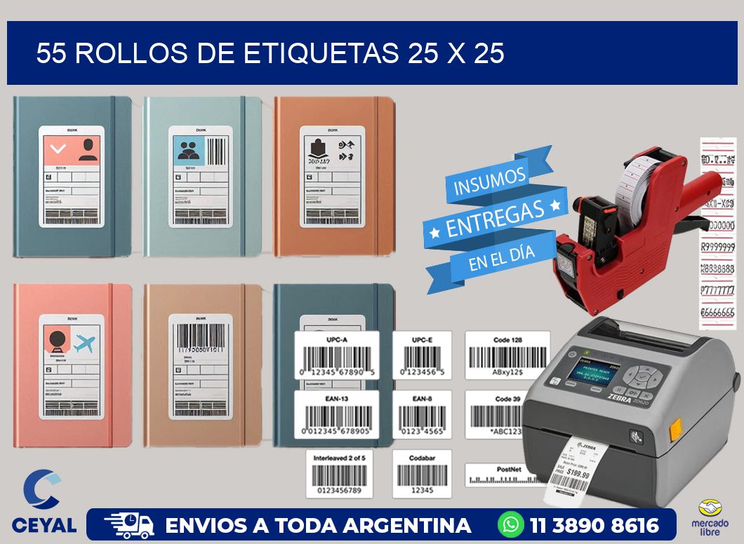 55 ROLLOS DE ETIQUETAS 25 x 25