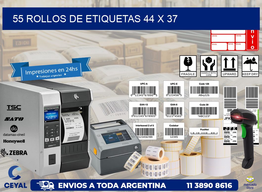 55 ROLLOS DE ETIQUETAS 44 x 37