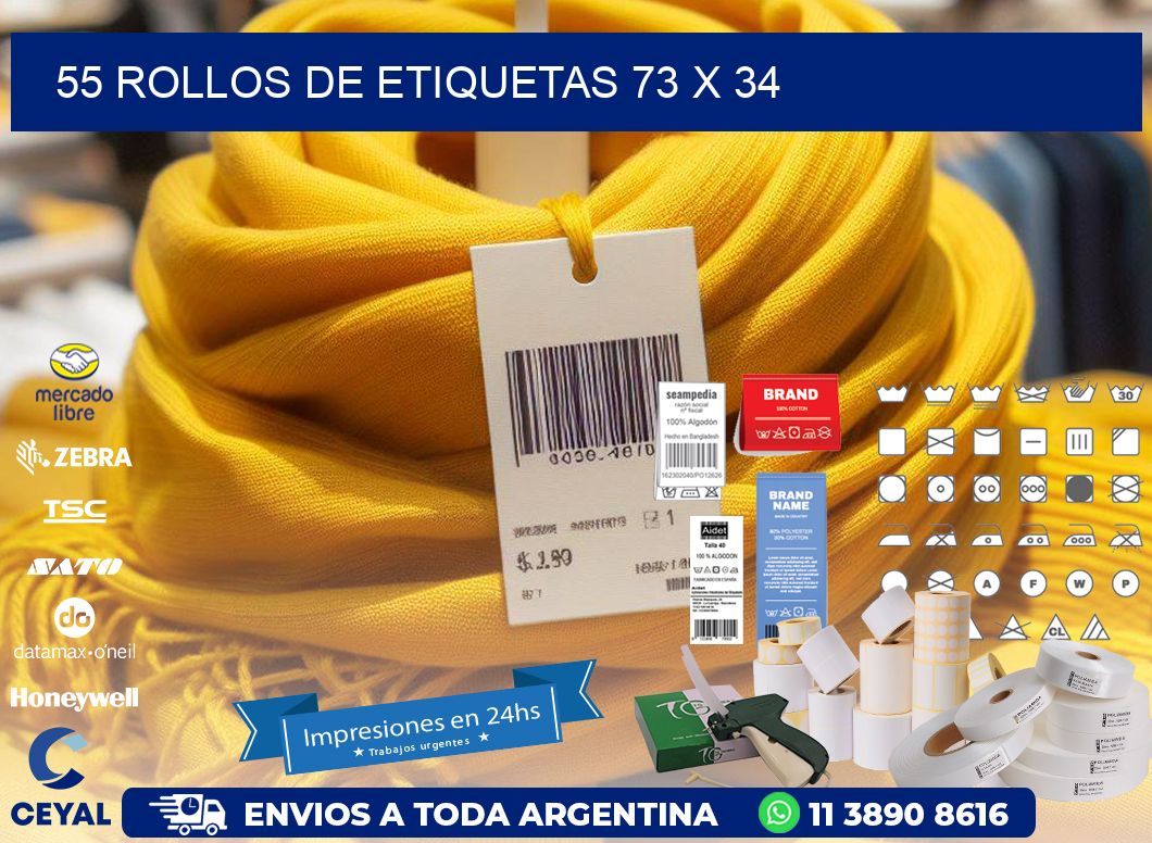 55 ROLLOS DE ETIQUETAS 73 x 34