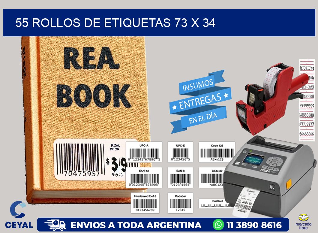 55 ROLLOS DE ETIQUETAS 73 x 34