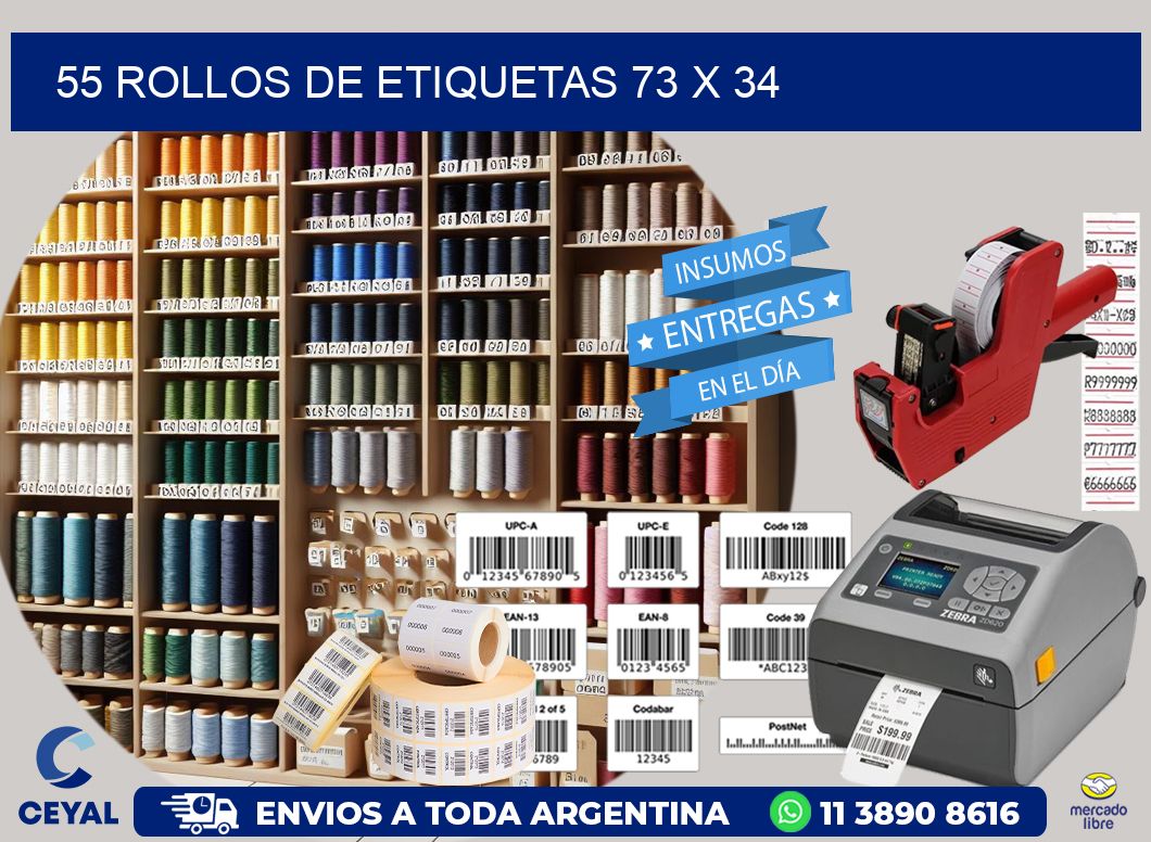 55 ROLLOS DE ETIQUETAS 73 x 34
