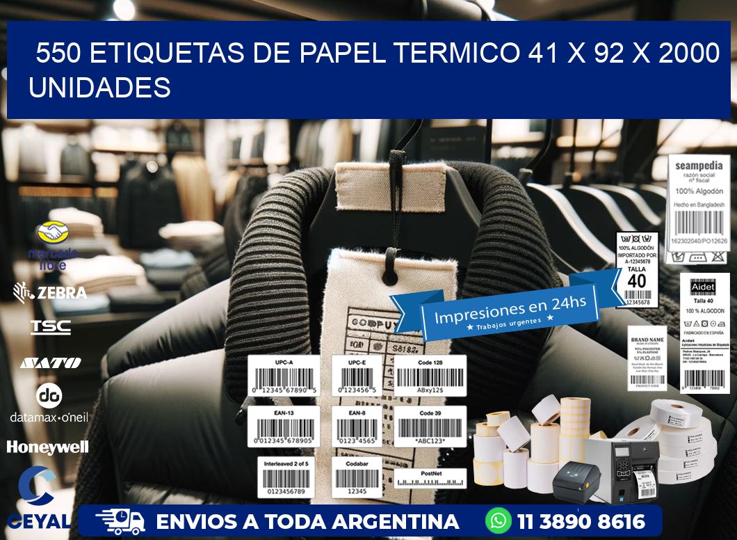 550 ETIQUETAS DE PAPEL TERMICO 41 x 92 X 2000 UNIDADES