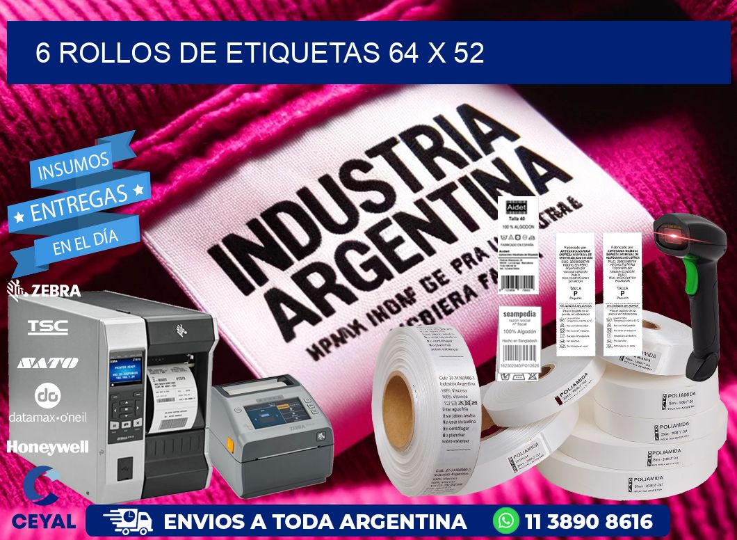 6 ROLLOS DE ETIQUETAS 64 x 52