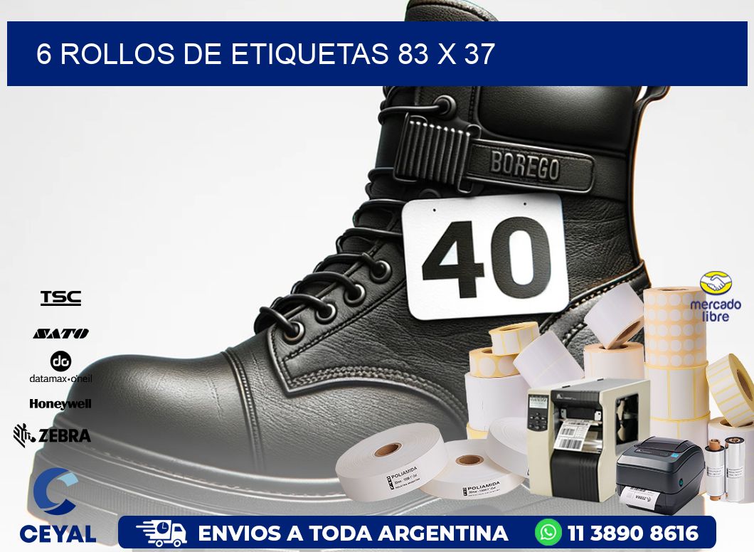 6 ROLLOS DE ETIQUETAS 83 x 37