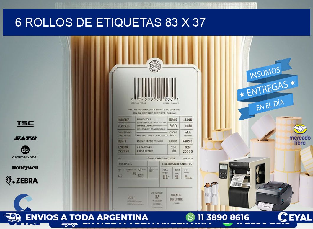 6 ROLLOS DE ETIQUETAS 83 x 37