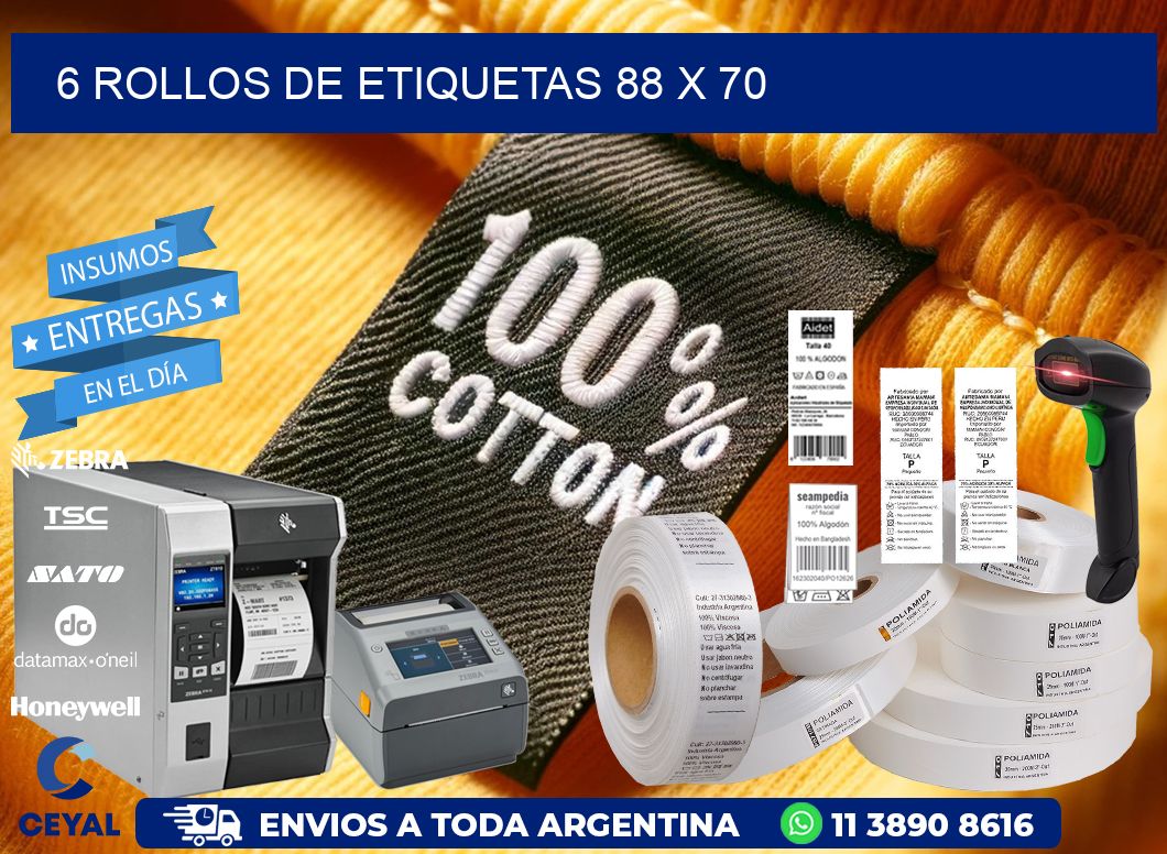 6 ROLLOS DE ETIQUETAS 88 x 70