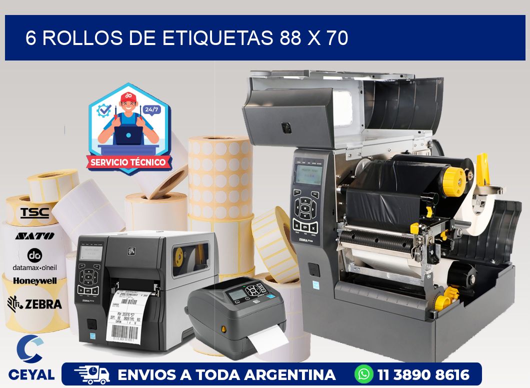 6 ROLLOS DE ETIQUETAS 88 x 70