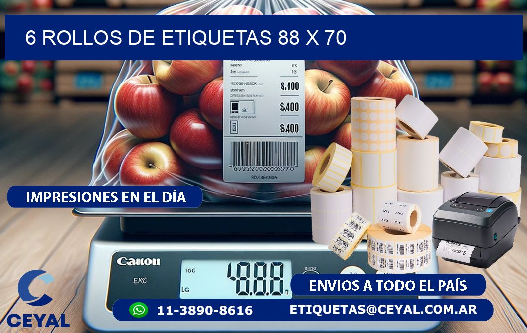 6 ROLLOS DE ETIQUETAS 88 x 70