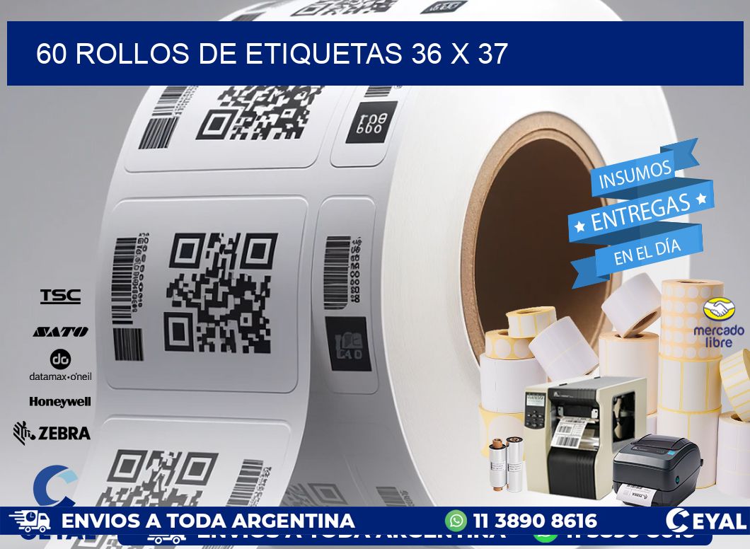 60 ROLLOS DE ETIQUETAS 36 x 37