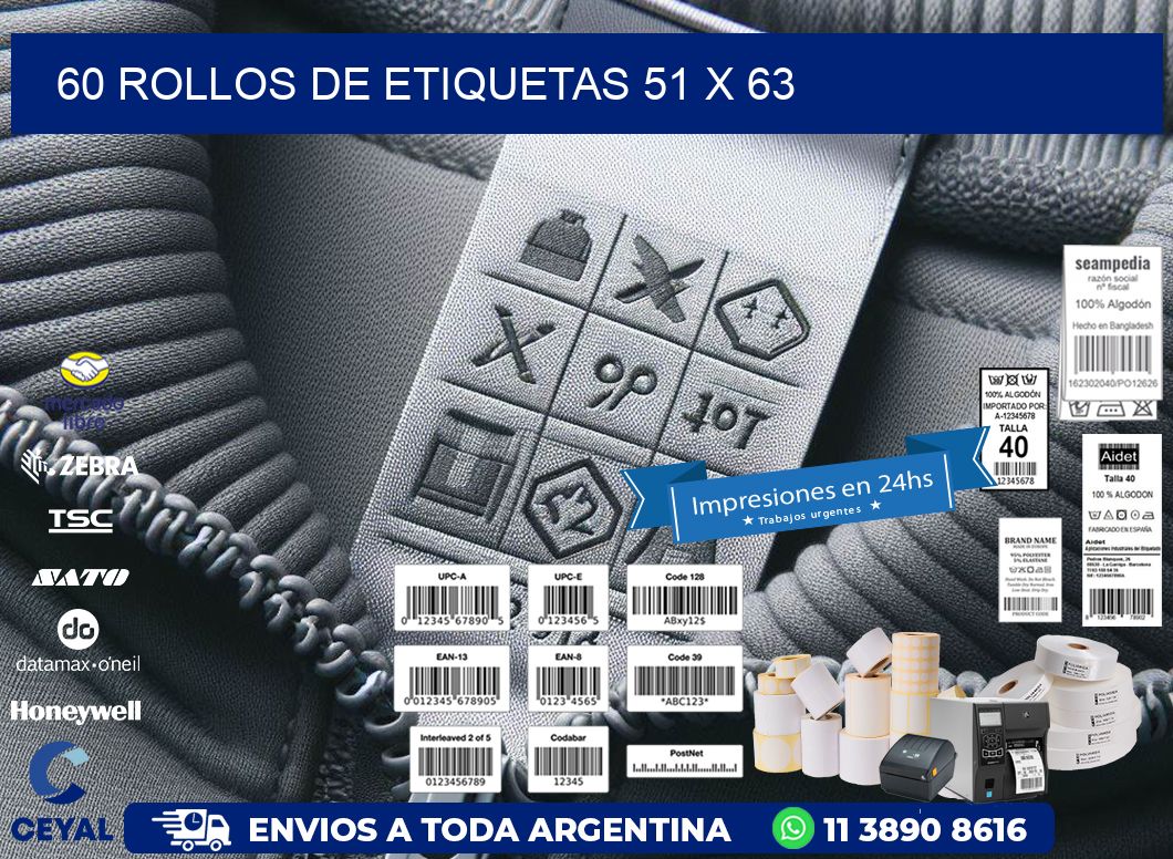 60 ROLLOS DE ETIQUETAS 51 x 63