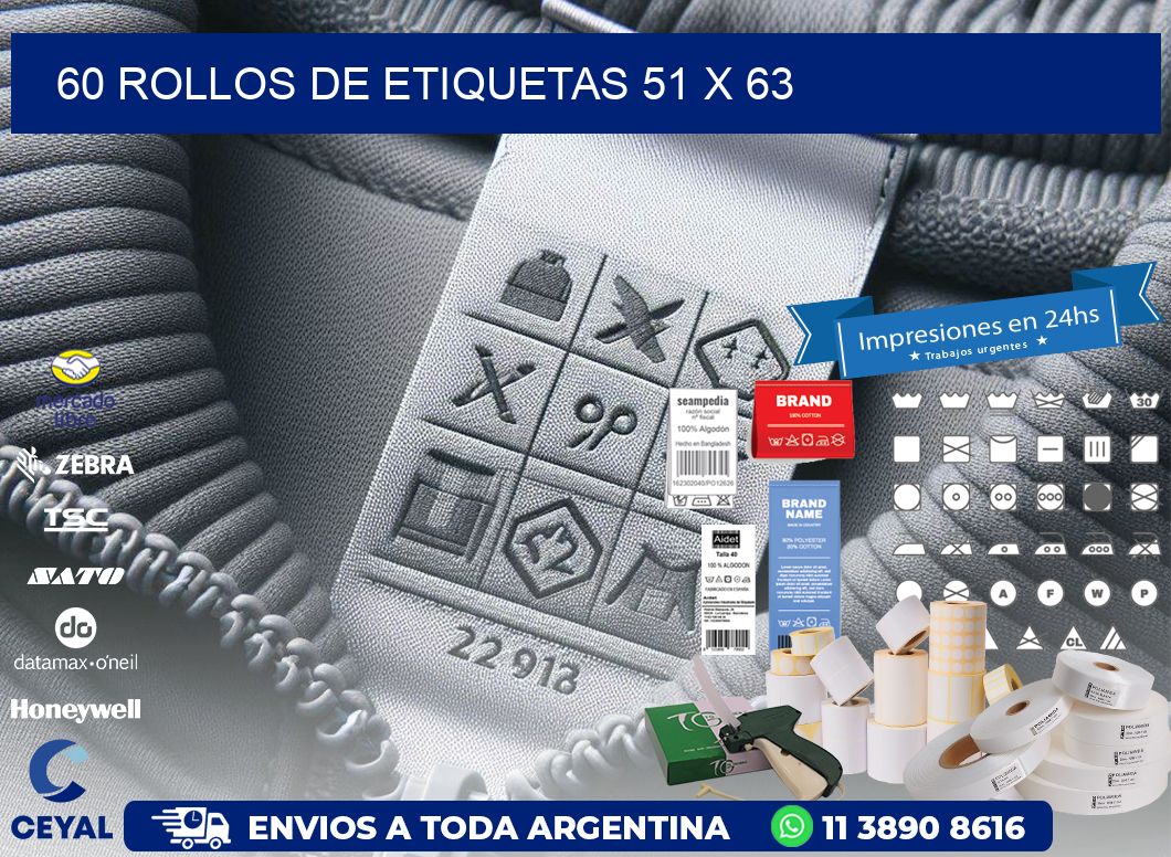 60 ROLLOS DE ETIQUETAS 51 x 63