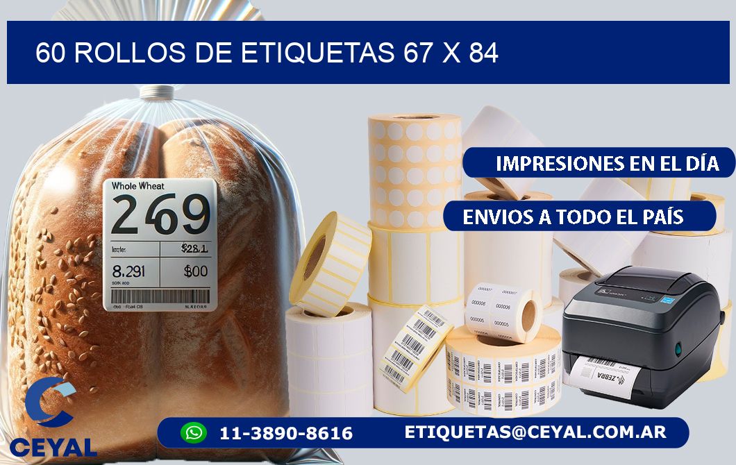 60 ROLLOS DE ETIQUETAS 67 x 84