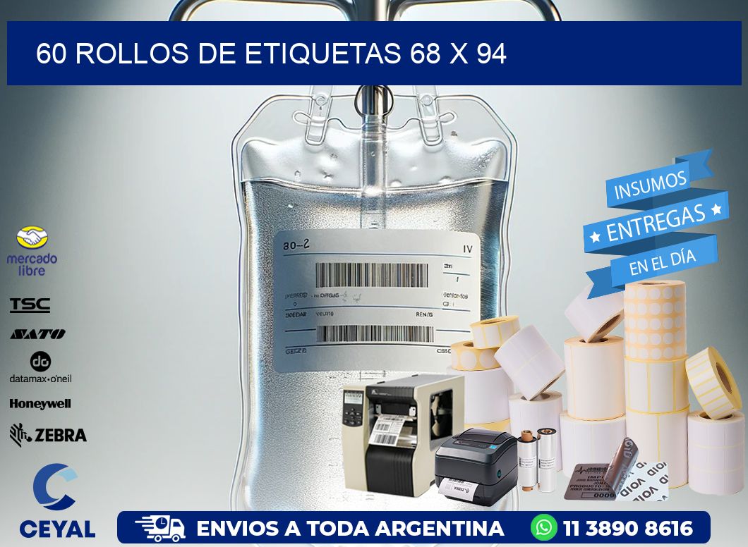 60 ROLLOS DE ETIQUETAS 68 x 94