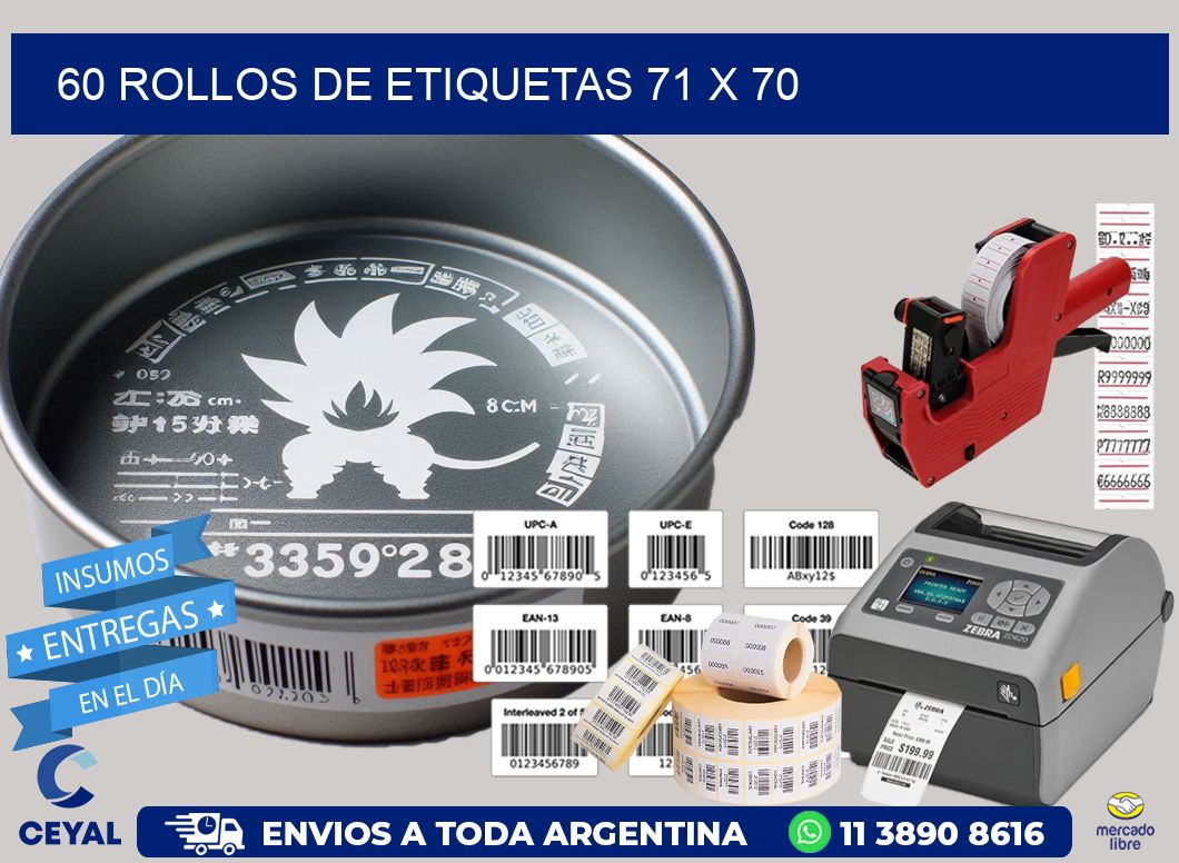 60 ROLLOS DE ETIQUETAS 71 x 70