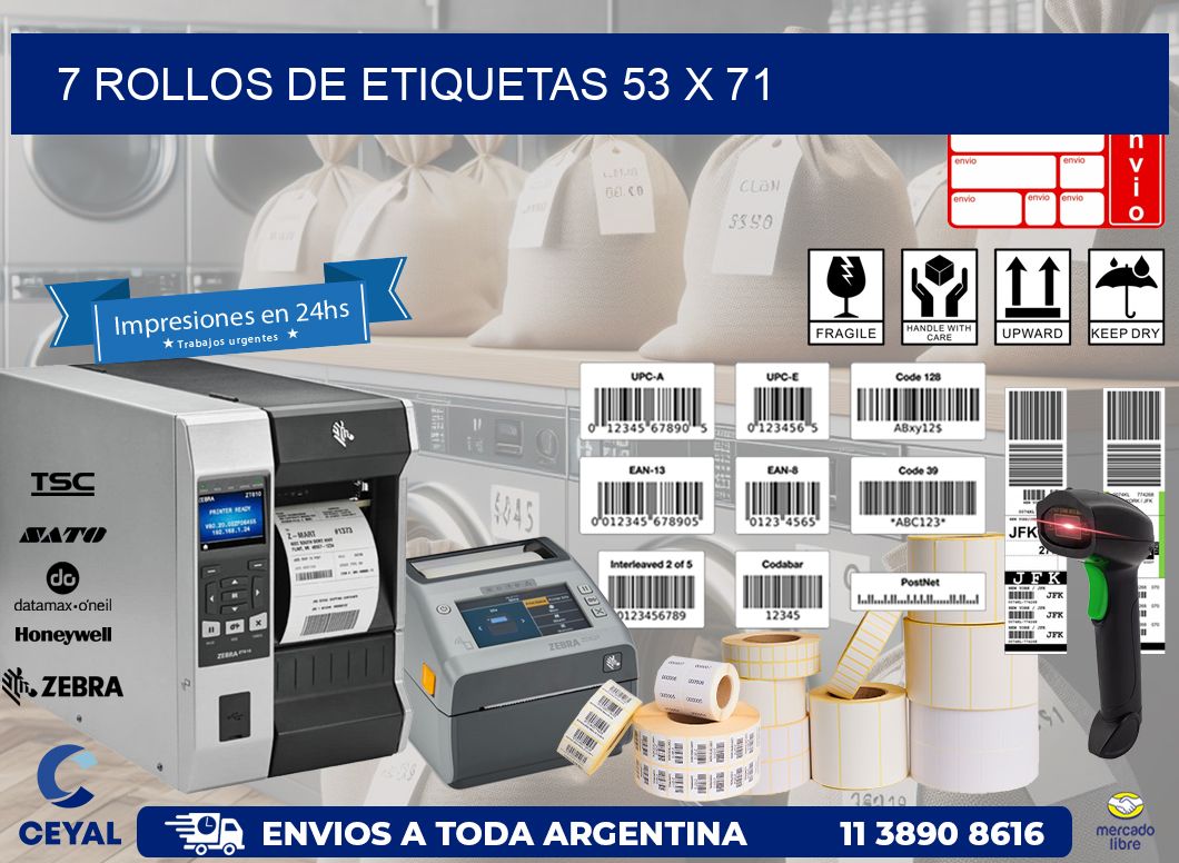 7 ROLLOS DE ETIQUETAS 53 x 71