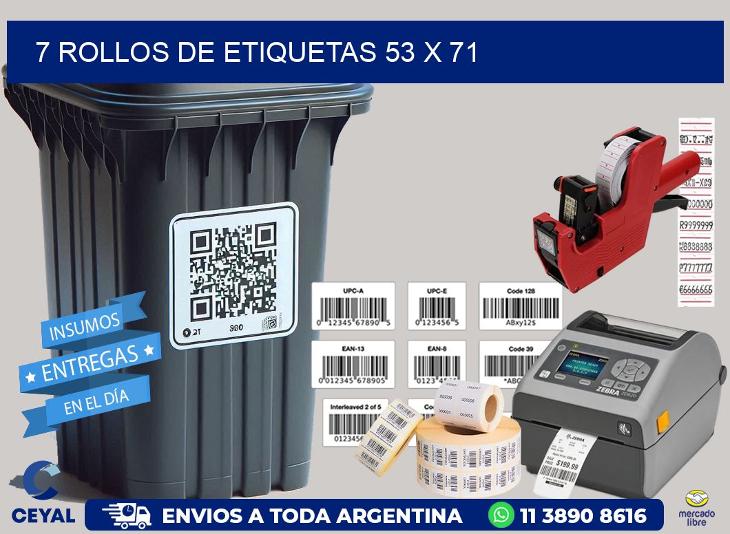 7 ROLLOS DE ETIQUETAS 53 x 71