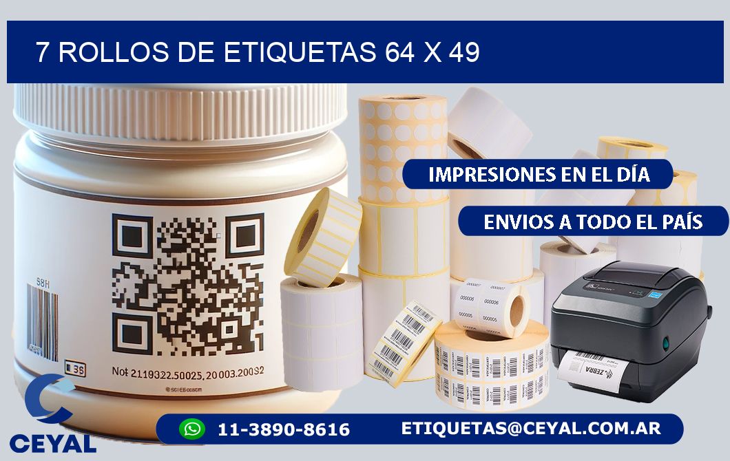 7 ROLLOS DE ETIQUETAS 64 x 49