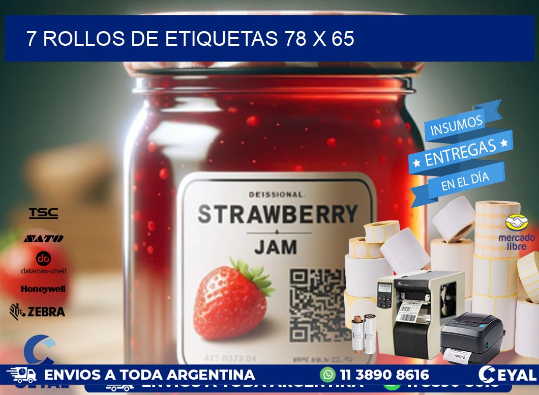 7 ROLLOS DE ETIQUETAS 78 x 65