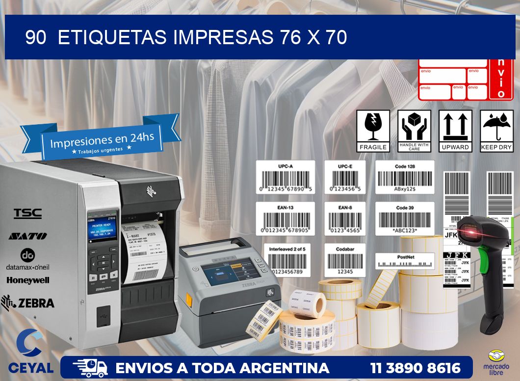 90  ETIQUETAS IMPRESAS 76 x 70