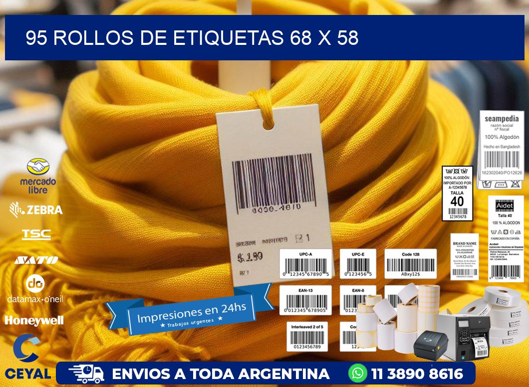 95 ROLLOS DE ETIQUETAS 68 x 58